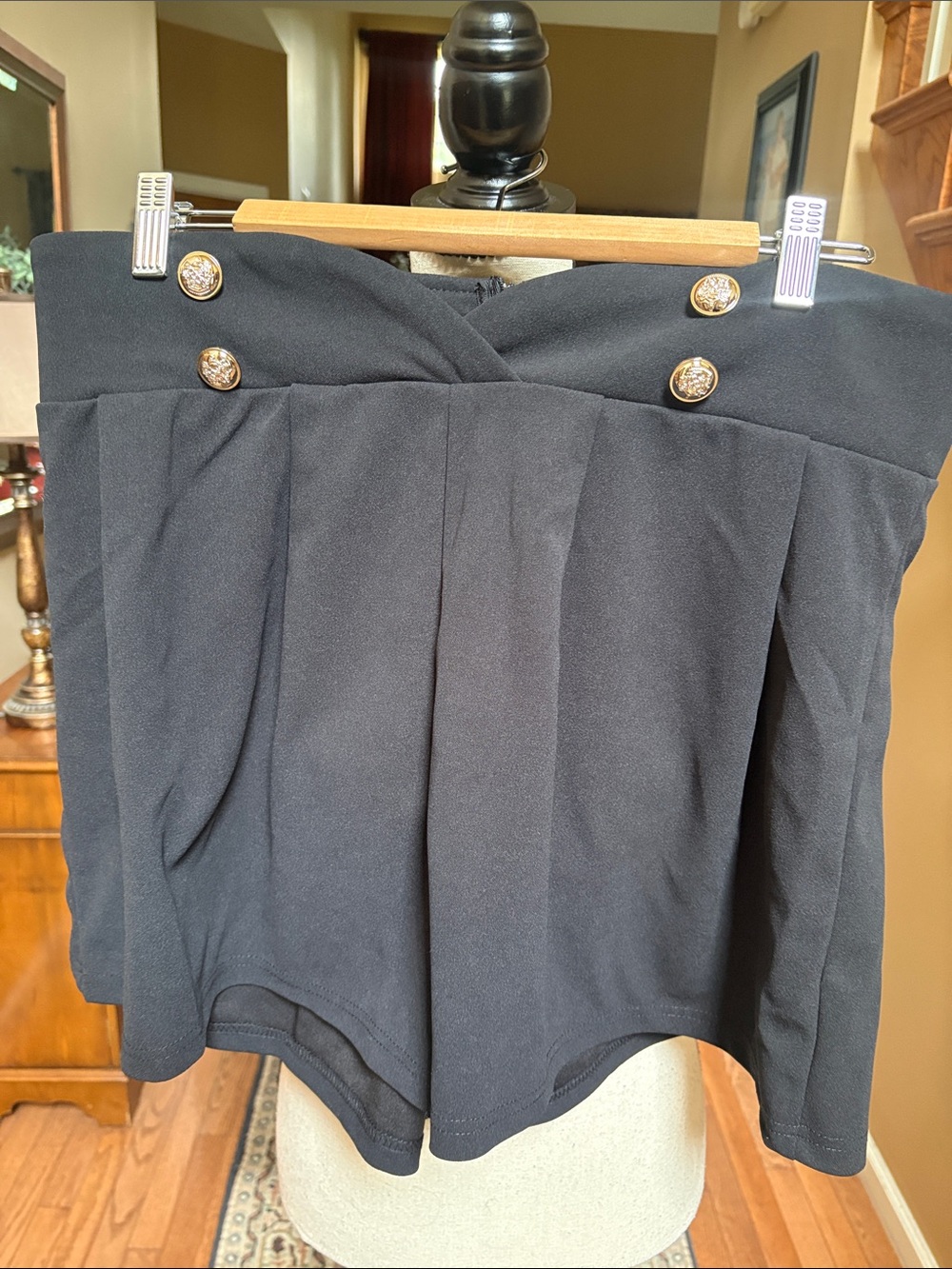 SHEIN Black High-Waisted Shorts with Gold Button Accents